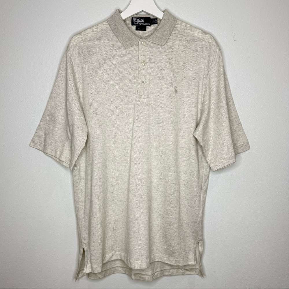 Polo Ralph Lauren Mens Polo Golf Fit Gray Cotton Herringbone Medium